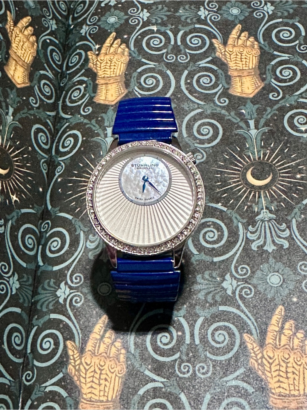 Stuhrling Original Sapphire Blue Crystal Bezel Mother of Pearl watch